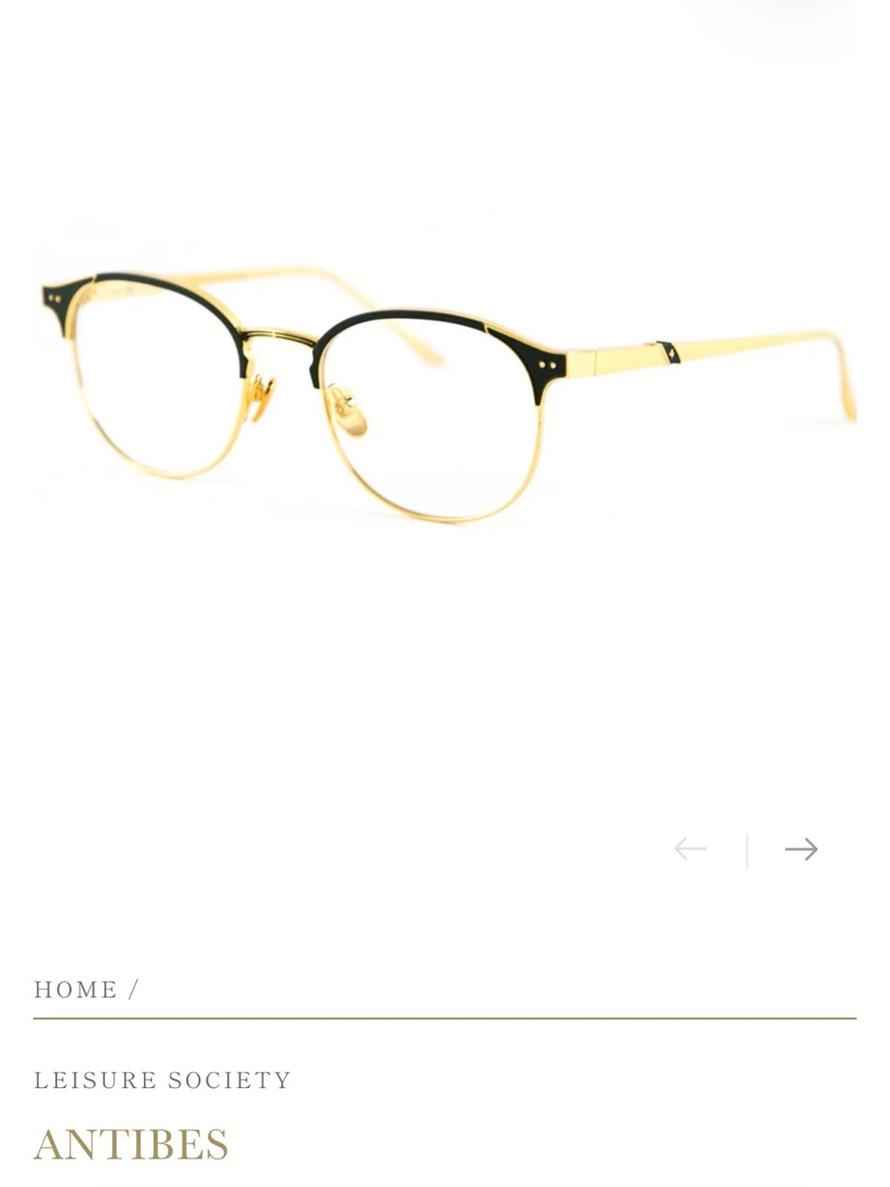 Leisure Society “Antibes” Eyeglass Frame in 24K gold plate over titanium